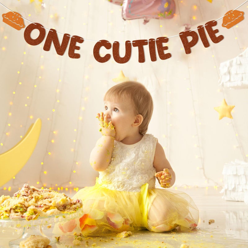 Ramciyo One Cutie Pie Banner - Pumpkin Pie 1st Birthday Party Decorations Fall Thanksgiving 1st Birthday Baby Shower Party Supply - Image 5